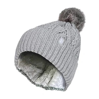 Abbildung von HEAT HOLDERS Damen Warm Strickmütze Gefüttert Beanie mit Bommel und Fleecefutter (One Size, Light Grey (Solna))