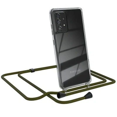 Abbildung von EAZY CASE Handykette kompatibel mit Samsung Galaxy A52 / (5G) A52s Handyhülle Umhängeband, Handykordel Schutzhülle, Silikonhülle, Hülle, Stylische Kette, Grün Clips Schwarz