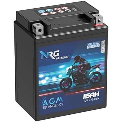 Abbildung von NRG Premium YB14L A2 AGM Motorradbatterie 15Ah 12V 275A/EN Batterie 51411 12N14 3A FB14L auslaufsicher wartungsfrei ersetzt 14Ah