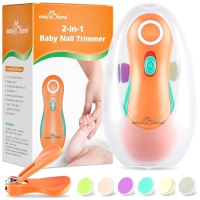 Abbildung von Easy@Home Elektrische Nagelfeile Baby: Nagelschere Nageltrimmer Nail Schneiden für Neugeborene Nagelpflegeset Kinder Geräuscharmer Nagelschleifer Fingernagelschneidern Geschenk Säugling Orange