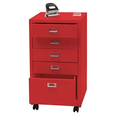 Abbildung von Mendler Rollcontainer HWC L49, Schubladenschrank Stahlschrank Aktenschrank, Metall 75x40x41cm 5 Schubladen rot