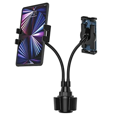 Abbildung von Oilcan Dual Autohalterung Tablet Getränkehalter, KFZ Auto Car Cup Holder Ständer mit Schwanenhals Starkem Langem Arm für iPad Mini Air Pro, iPhone, Galaxy Tab, 4 12.9&quot; Handys und Tablets