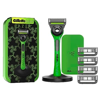 Abbildung von Gillette Labs mit Reinigungs Element, Razer Limited Edition Rasierer und Reise Etui zur Aufbewahrung unterwegs, 1 Griff, 5 Klingen, Magnetdock