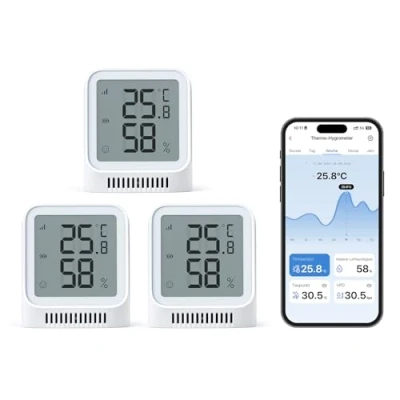 Abbildung von X Sense 3 Stück Digital Thermometer Hygrometer Innen, WLAN Mini Raumthermometer mit App, Angepasster Komfortbereich, Smiley Indikator, kompatibel Alexa, erfordert Basisstation SBS50