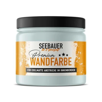 Abbildung von SEEBAUER diy Wandfarbe Blau 300ML für Innen (No. 823 Arctic Blue) Edelmatte hellblaue Innenfarbe Blautöne sehr hohe Deckkraft Matt, Abwaschbar und Tropffrei