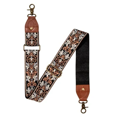 Abbildung von Schultergurt für Taschen, Verstellbarer Taschengurt 5cm Breit Schulterriemen Damen Zubehör Tragegurt Längenverstellbarer Handtasche Umhängetaschen und Tragetaschen (Braune Blume)