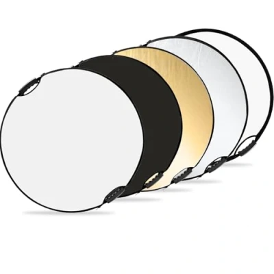 Abbildung von K&amp;F Concept 5 in 1 Reflektor Fotografie Kit(110 cm), Faltreflektor mit Aufbewahrungstasche&amp; Handgriff, Durchscheinend, Silber, Gold, Weiß und Schwarz Runde Reflektoren für