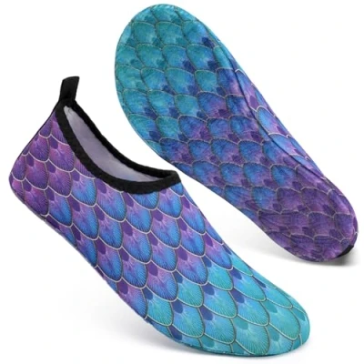 Abbildung von Mabove Badeschuhe Wasserschuhe Schwimmschuhe Damen Strandschuhe Aquaschuhe Barfussschuhe Neopren Surfschuhe(Fischschuppen Blau Grün,36/37 EU)
