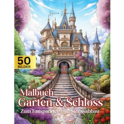 Abbildung von Malbuch Garten &amp; Schloss für Erwachsene: 50 bezaubernde Motive: Von Rosengärten, idyllischen Teichen und historischen Schlosshöfen. Zum Entspannen Stressabbau.