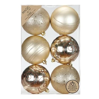 Abbildung von MAGIC by Inge Weihnachtsbaumkugel, Weihnachtskugeln Kunststoff 8cm mit Glitzer 6er Set Creamy Gold