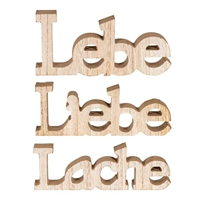 Abbildung von Levandeo® Deko Schriftzug, 3er Set Schriftzug Holz Lebe Liebe Lache Braun Aufsteller