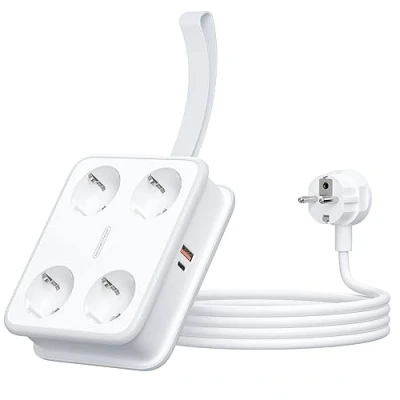 Abbildung von 4 Fach Steckdosenleiste USB C 45W NTONPOWER 2500W GaN Mehrfachsteckdose Wandmontage 1,6 Meter Verteilersteckdose 10A mit Schalter für Reise Arbeit, Weiß