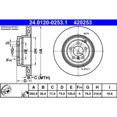 Abbildung von ATE 24.0120 0253.1 Bremsscheibe 365,0 20,0 5 120,0 Belüftet beschichtet hochgekohlt LAND ROVER: Range Rover 3