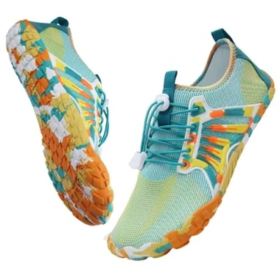 Abbildung von IceUnicorn Barfußschuhe Damen Herren Breite Traillaufschuhe Zehenschuhe Unisex Schwimmschuhe Strandschuhe Aquaschuhe(Gelb Grün, 37EU)
