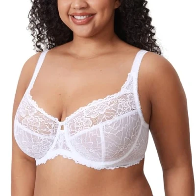 Abbildung von DELIMIRA Damen Minimizer BH Große Größen ohne Polster Vollschalen mit Spitze Weiss 80K