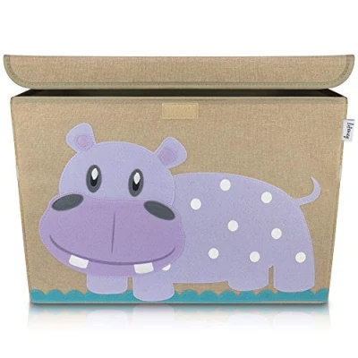 Abbildung von LIFENEY Aufbewahrungsbox Kinder groß 51 x 36 I Spielzeugkiste Kiste mit Deckel für Kinderzimmer Aufbewahrungsboxen Spielzeugaufbewahrung (Hippo)