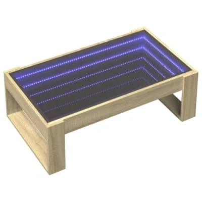 Abbildung von vidaXL Couchtisch, Beistelltisch mit Infinity LED, Sofatisch Kaffeetisch für Wohnzimmer, Teetisch Wohnzimmertisch, Sonoma Eiche Holzwerkstoff Glas