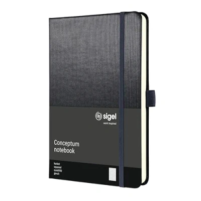 Abbildung von SIGEL CO404 Premium Notizbuch kariert, A5, Hardcover, 194 nummerierte Seiten, grau metallic, nachhaltiges Papier, mit Inhaltsverzeichnis, Stiftschlaufe, Falttasche, Gummibandverschluss, Conceptum