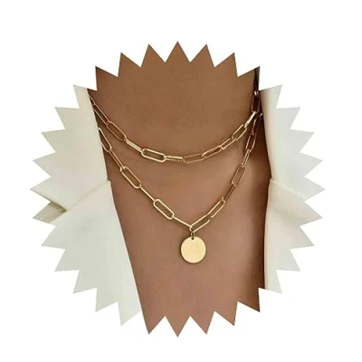 Abbildung von Yheakne Boho Layered Disc Necklace Gold Paperclip Chain Choker Vintage Coin Pendant Punk Chunky Schmuck für Frauen und Mädchen (Gold)