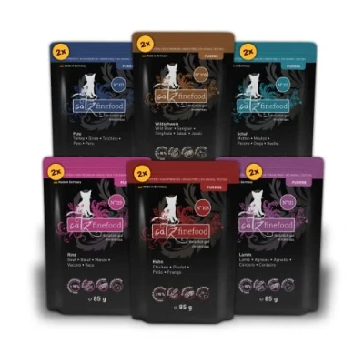 Abbildung von catz finefood Purrrr Collection I Monoprotein Katzenfutter nass getreidefrei, zuckerfrei, hypoallergen hoher Fleischanteil Multipack Nassfutter für Katzen im Beutel, 85 g (12er Pack)