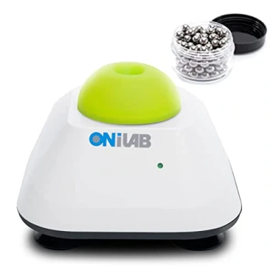Abbildung von ONiLAB Mini Vortex Mixer mit Touch Funktion, Labor Mischen, Nagellack, Wimpernklebstoffe und Acrylfarben stabiler Aluminium Gussbasis, 120pcs 7/32in Mischkugeln, Grün…