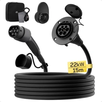 Abbildung von dé Typ 2 Verlängerungskabel [15m, 22kW, 32A] 3 Phasen Ladekabel 400V, Schutzart IP54, kompatibel mit Allen IEC62196 BEV und HPEV, Tragetasche