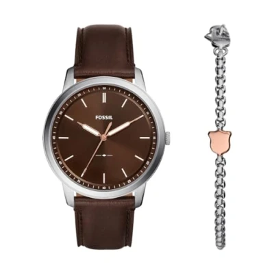 Abbildung von Fossil Quarzuhr MINIMALIST 3H FS6019SET, (Set, 2 tlg., mit Armband), Armbanduhr, Herrenuhr, ideal auch als Geschenk, Lederarmband