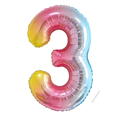 Abbildung von Geburtstag zahlen luftballon 3 jahre Regenbogen Farbverlauf Riesen Folienballon XXL in 40&quot; 101cm Geburtstagsdeko Ballon Zahl Deko zum fliegt mit Helium