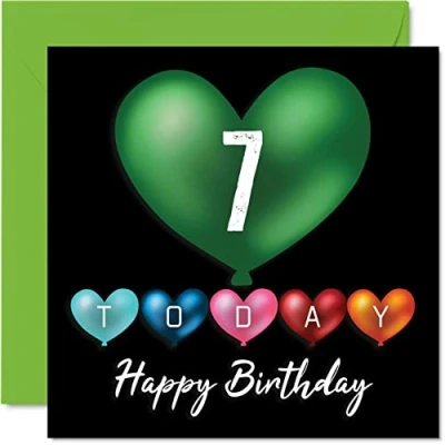 Abbildung von Lustige Geburtstagskarte zum 7. Geburtstag für Jungen und Mädchen Herzballons Happy Birthday Karte Sohn, Tochter, Bruder, Schwester, Enkel, Enkelin, Nichte, Neffe, Cousin, 145 mm x