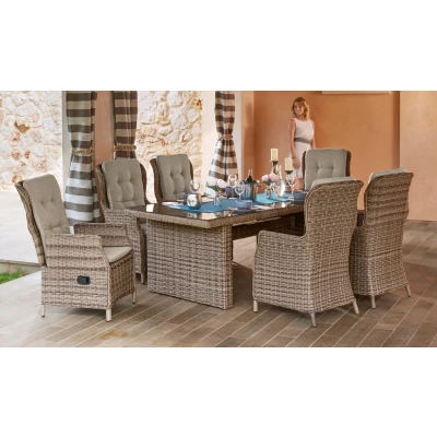 Abbildung von MERXX Garten Essgruppe &quot;Riviera&quot;, (13 tlg., 6x Sessel inkl. Sitz und Rückenkissen, 1x Tisch 200x100 cm), Polyrattan, Stahl, Auflagen, geeignet für 6 Personen