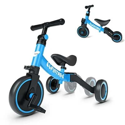 Abbildung von besrey 5 in 1 Laufräder Laufrad Kinderdreirad Dreirad Lauffahrrad Lauflernhilfe für Kinder ab Jahre bis 4 Jahren (Blau)
