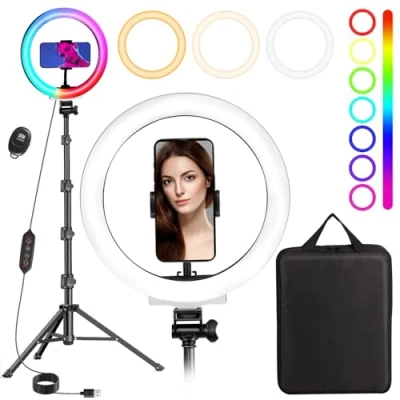 Abbildung von MICCYE Ringlicht mit Stativ 10 Zoll RGB Ring Light Gesamthöhe 180cm Ringleuchte Selfie Handy für Video Makeup Fotografie