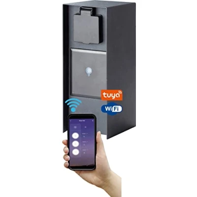 Abbildung von BOLD Orio smarte Aussen Steckdose Garten (Steckdosen Säule) 3 Fach Stecker Anthrazit (Smart Home WLAN iOS &amp; Android IP44 Outdoor Energie Säule 3680 Watt 23x12x8,5cm Einfache Montage)
