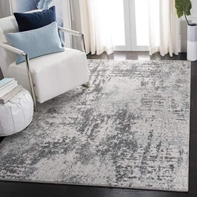 Abbildung von SAFAVIEH Boho Teppich für Wohnzimmer, Esszimmer, Schlafzimmer Tulum Collection, Kurzer Flor, Elfenbein und Kohle, 122 X 183 cm