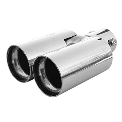 Abbildung von Universell Auspuffblende Doppelrohr Endrohr Edelstahl Auto Endrohrblenden Auspuffendrohr Auspuffrohr Tuning Schalldampf Blende Sport Rund Chrom Auspuffspitzen