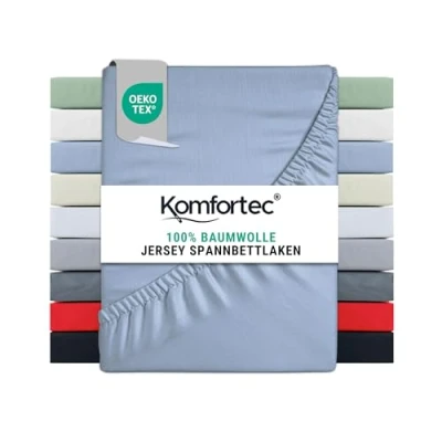 Abbildung von Komfortec Spannbettlaken Jersey Spannbettuch, 90x200, 140x200, 160x200, 180x200 oder 200x200 cm, 100% Baumwolle (135 g/m), Gummizug: Rundum, (1 Stück), OEKO TEX® Standard 100 Zertifisiert, für Matratzen bis 25 cm Höhe