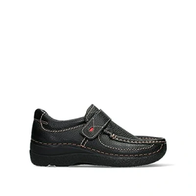Abbildung von Wolky Roll Strap Halbschuh, Printed leather, Black, Klettverschl., 06 Klettschuh