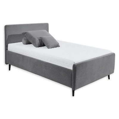 Abbildung von Stella Trading PEACH Polsterbett Bettgestell 120x200, Dunkelgrau Modernes Einzelbett in Cord Optik mit Holzfüßen 129 x 108 215 cm (B/H/T)