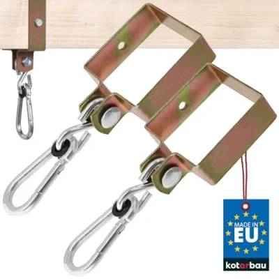 Abbildung von KOTARBAU® 2er Set Schaukelhaken 90 x mm Vierkant Karabinerhaken Schaukelschelle Schaukelbefestigung Manschettenhaken Gelb Verzinkt Hakenhalterung Haken Schaukel