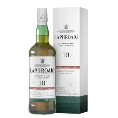 Abbildung von Laphroaig 10 Jahre Sherry Oak Finish Islay Single Malt Scotch Whisky mit Geschenkverpackung Süß und torfig medizinischen Noten 48 Prozent Vol 700ml Einzelflasche