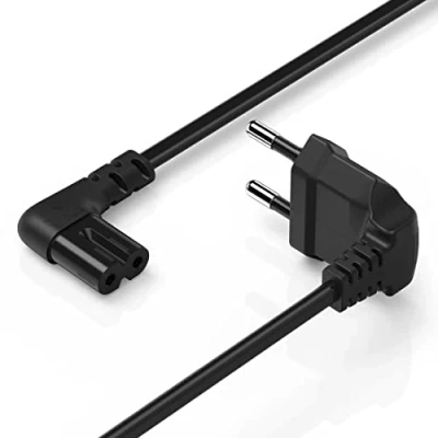 Abbildung von Hama Euro Netzkabel (2 polig, 5 m, beidseitig 90 Grad gewinkelt, Netzstecker auf 8 Doppelbuchse mit Schutzkontakt, Stromkabel) schwarz