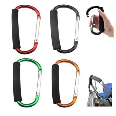 Abbildung von LNGJIN Kinderwagen Karabiner,4 Stück kinderwagenhaken,Camping Aluminiumlegierung Federschnallen,Pram Buggy Einkaufstasche Halter,Kinderwagen Haken/Karabiner für Einkaufstaschen,Taschen,Handtaschen