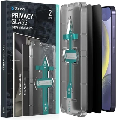 Abbildung von Deppa 2 Stück Sichtschutz für Samsung Galaxy S24 (6,2&#039;) mit Schablone Fingerabdruck kompatibel Privacy Anti Spy Glas, Folie, Schutzfolie, Schutzglas, Displayschutz, Sichtschutzfolie