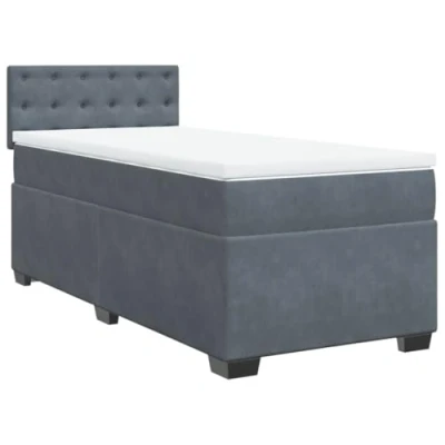 Abbildung von vidaXL Boxspringbett, Einzelbett mit Matratze Matratzenauflage, Bettgestell Lattenrost Kopfteil, Polsterbett Bett für Schlafzimmer, Dunkelgrau 90x190cm Samt
