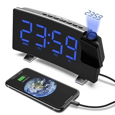Abbildung von VORRINC Radiowecker Projektionswecker, Digital Wecker mit Projektion 180 , USB Anschluss Doppelalarme Snooze 12 / 24H, 3 Projektionshelligkeit Automatischem Dimmer, für Schlafzimmer Decke (Weiß)