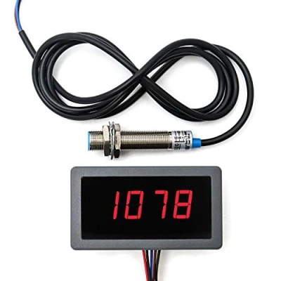 Abbildung von QWORK® 4 Digital LED Display Drehzahlmesser RPM Geschwindigkeit Meter Panel Induktive Halleffektsensor Npn Näherungsschalter