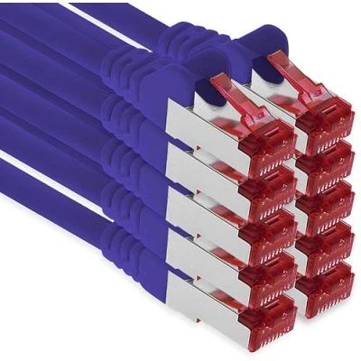Abbildung von 1aTTack.de 10x 5m CAT6 Patchkabel S/FTP PIMF Schirmung CAT.6 RJ45 Netzwerkkabel Ethernetkabel DSL LAN Router Switch Modem Patchfeld violett 10 Stück
