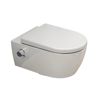 Abbildung von SSWW Dusch WC Taharet mit Armatur &amp; abnehmbaren Softclose Sitz, wandhängend, Abgang waagerecht, Set, Wand inkl. abnehmbare Sitz