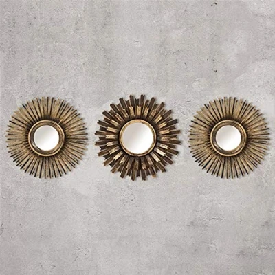 Abbildung von HomeZone Wandspiegel im Shabby Chic Stil, rund, Sunburst Design, Gold, dekorativ, zur Wandmontage, 3 Stück