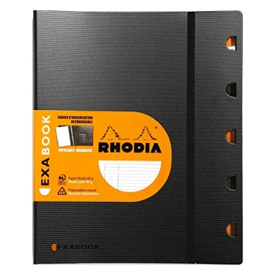 Abbildung von Rhodia 132146C Exabook (DIN A4, 21 x 29,7 cm, liniert, mit Lineal und 5 Tabenregister, Taschen Gummizug, 80 Blatt) schwarz